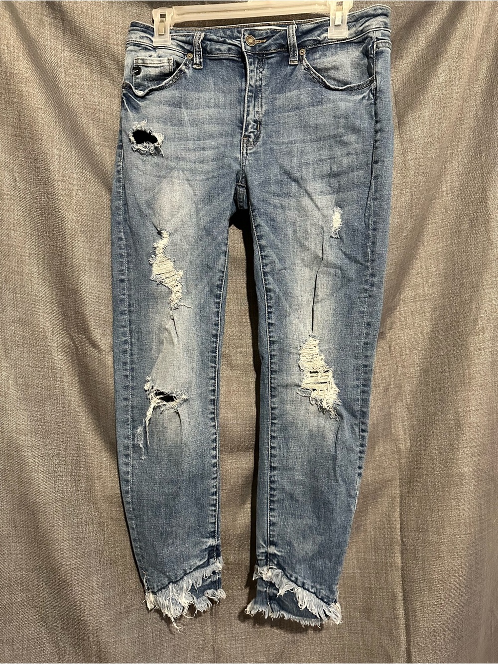 KanCan Light Blue Distressed Ankle Jeans with Frayed Hem